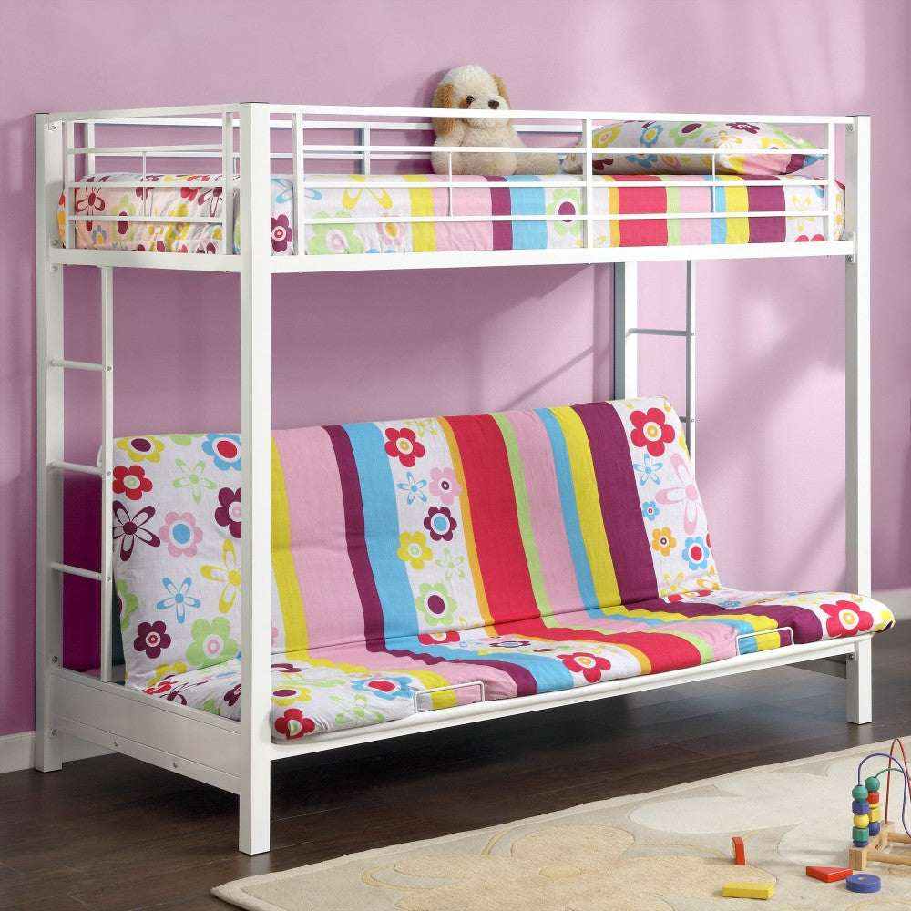 Premium Metal Twin over Futon Bunk Bed - White