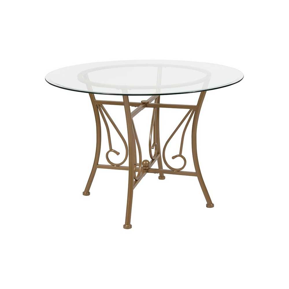 Princeton 42'' Round Glass Dining Table with Matte Gold Metal Frame