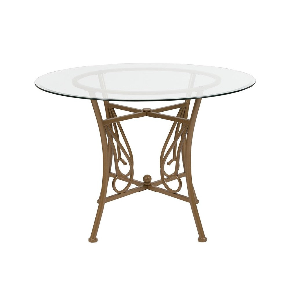 Princeton 42'' Round Glass Dining Table with Matte Gold Metal Frame