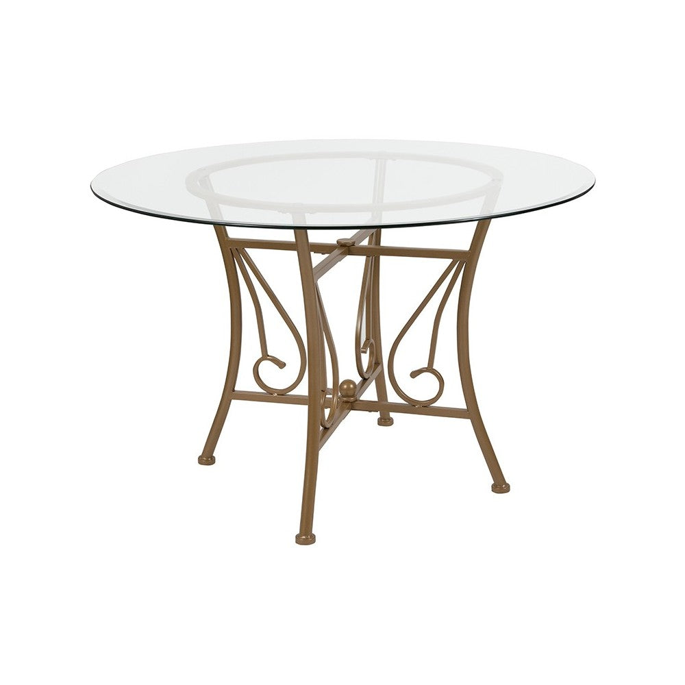 Princeton 45'' Round Glass Dining Table with Matte Gold Metal Frame