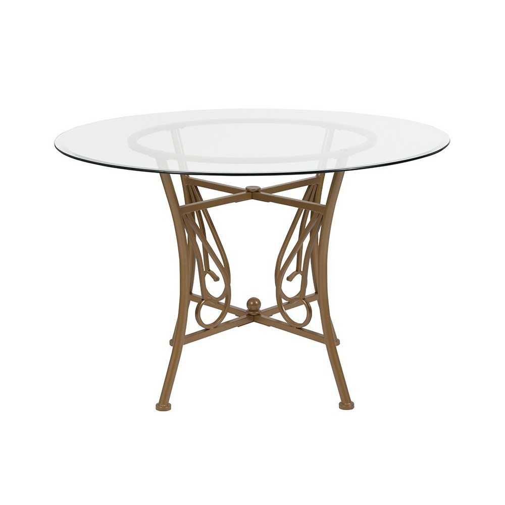 Princeton 45'' Round Glass Dining Table with Matte Gold Metal Frame