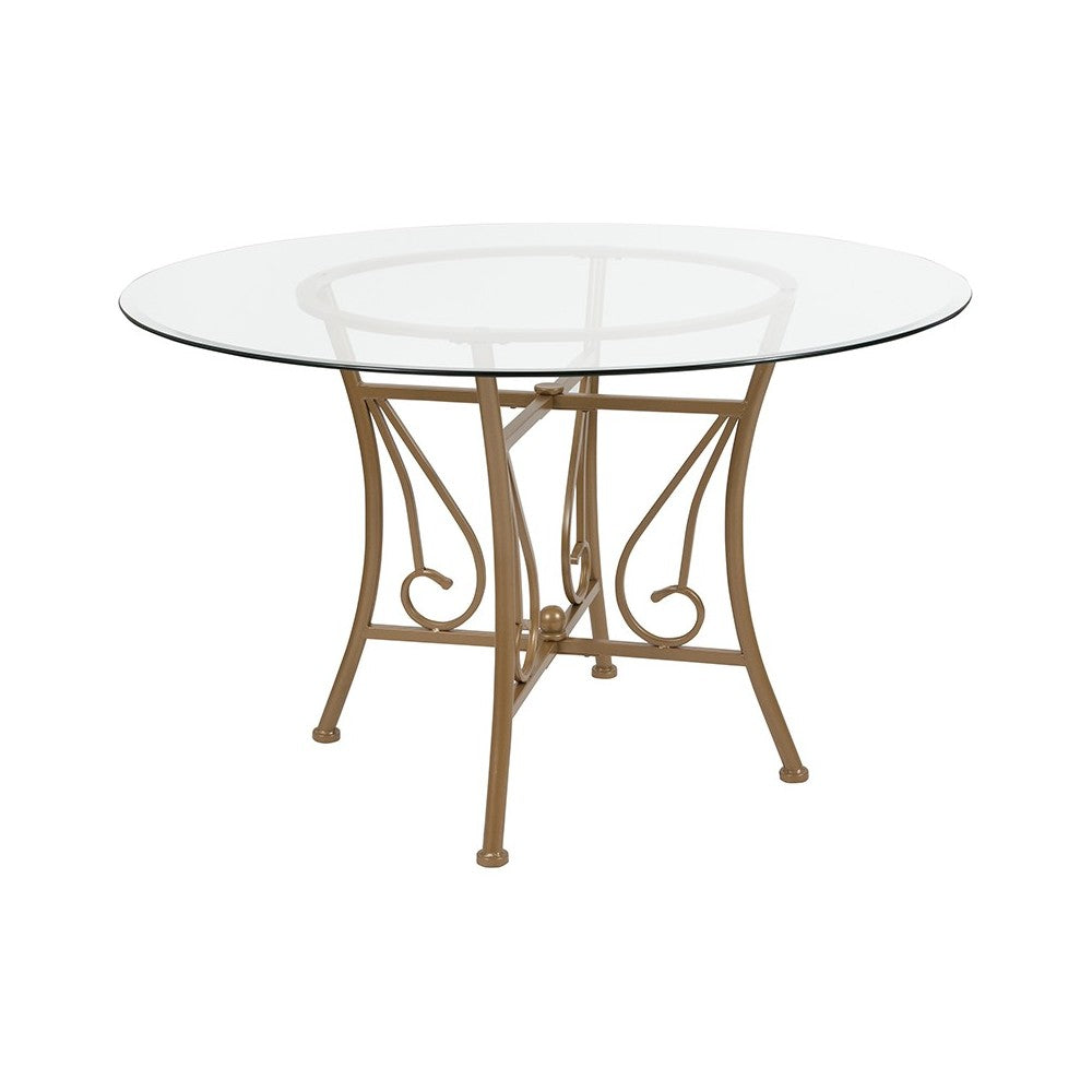 Princeton 48'' Round Glass Dining Table with Matte Gold Metal Frame