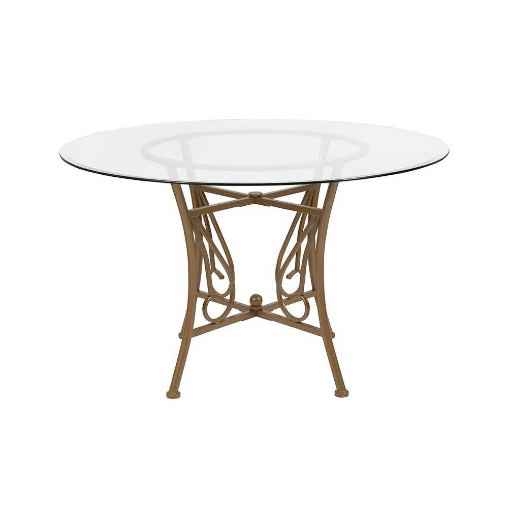 Princeton 48'' Round Glass Dining Table with Matte Gold Metal Frame