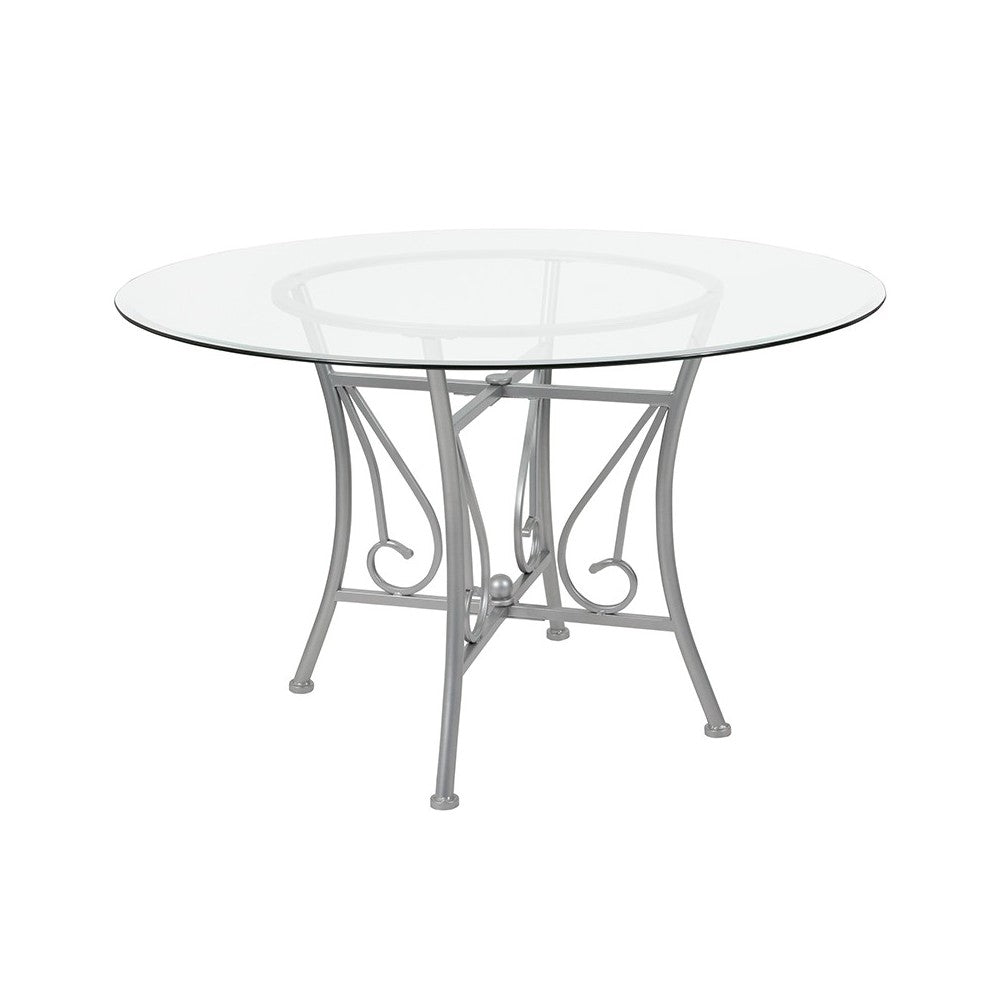 Princeton 48'' Round Glass Dining Table with Silver Metal Frame