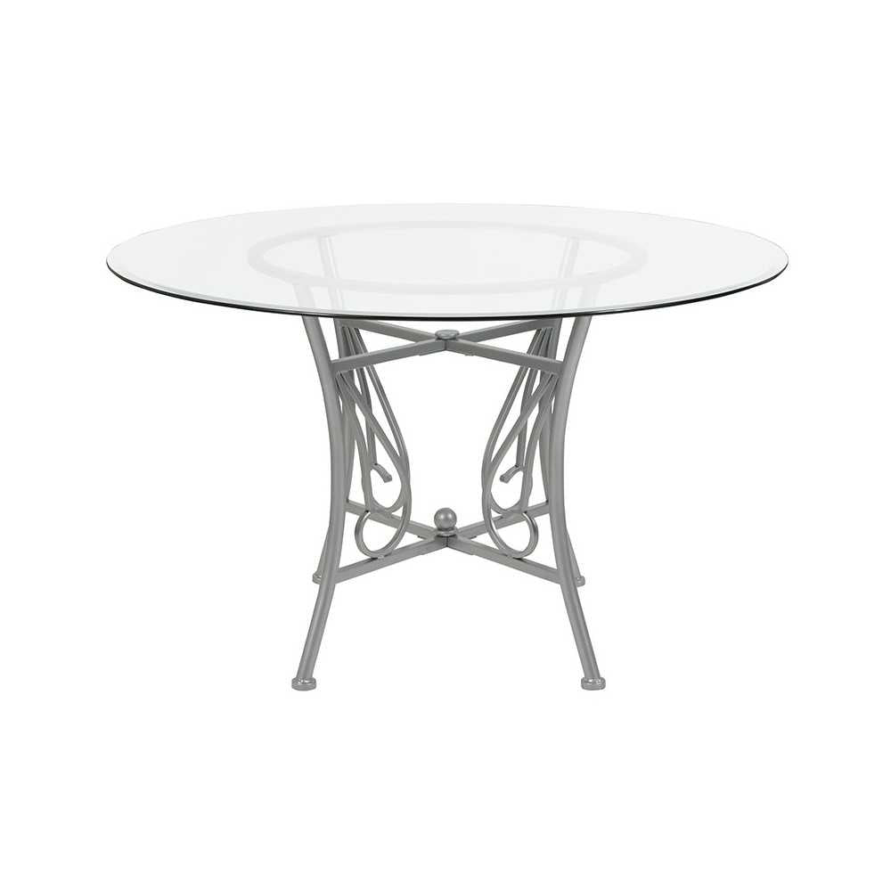 Princeton 48'' Round Glass Dining Table with Silver Metal Frame