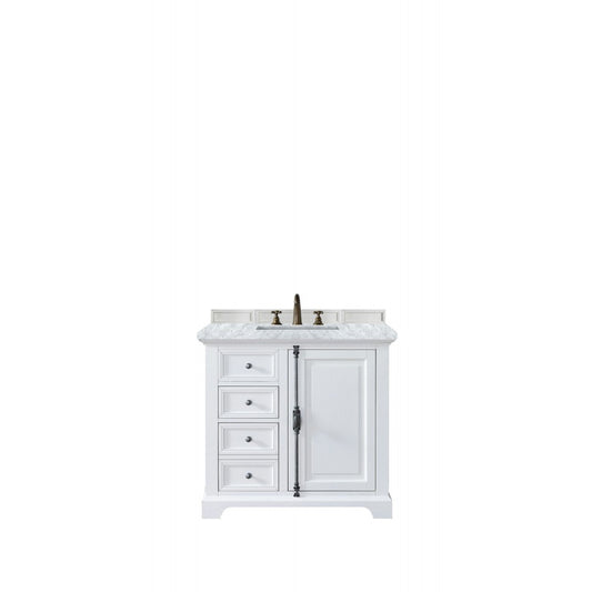Providence 36" Bright White Single Vanity w/ 3 CM Carrara Marble Top