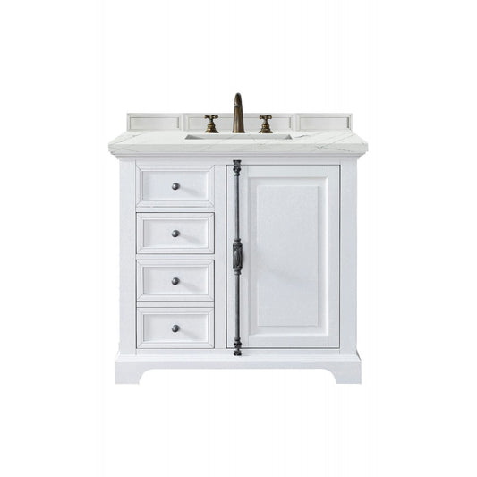 Providence 36" Single Vanity, Bright White, w/ 3 CM Ethereal Noctis Quartz Top