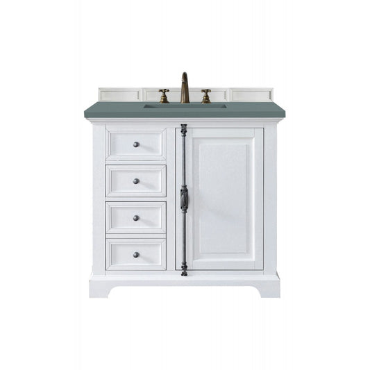 Providence 36" Single Vanity Cabinet, Bright White, w/ 3 CM Cala Blue Quartz Top
