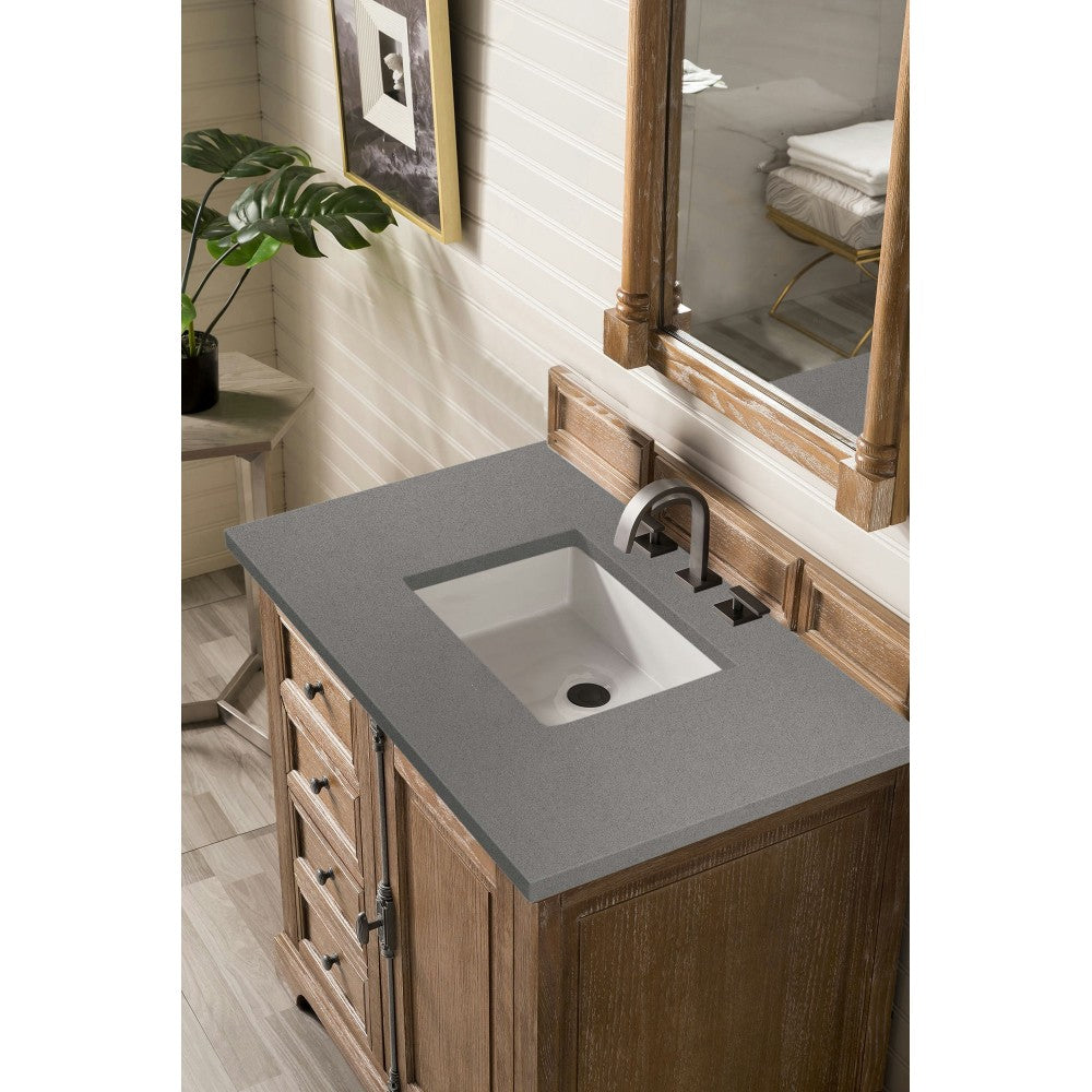 Providence 36" Single Vanity Cabinet, Driftwood, w/ 3 CM Gray Expo Quartz Top