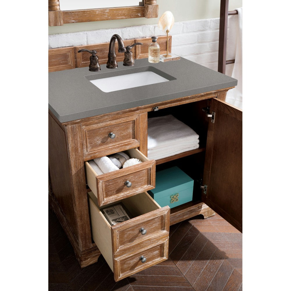 Providence 36" Single Vanity Cabinet, Driftwood, w/ 3 CM Gray Expo Quartz Top
