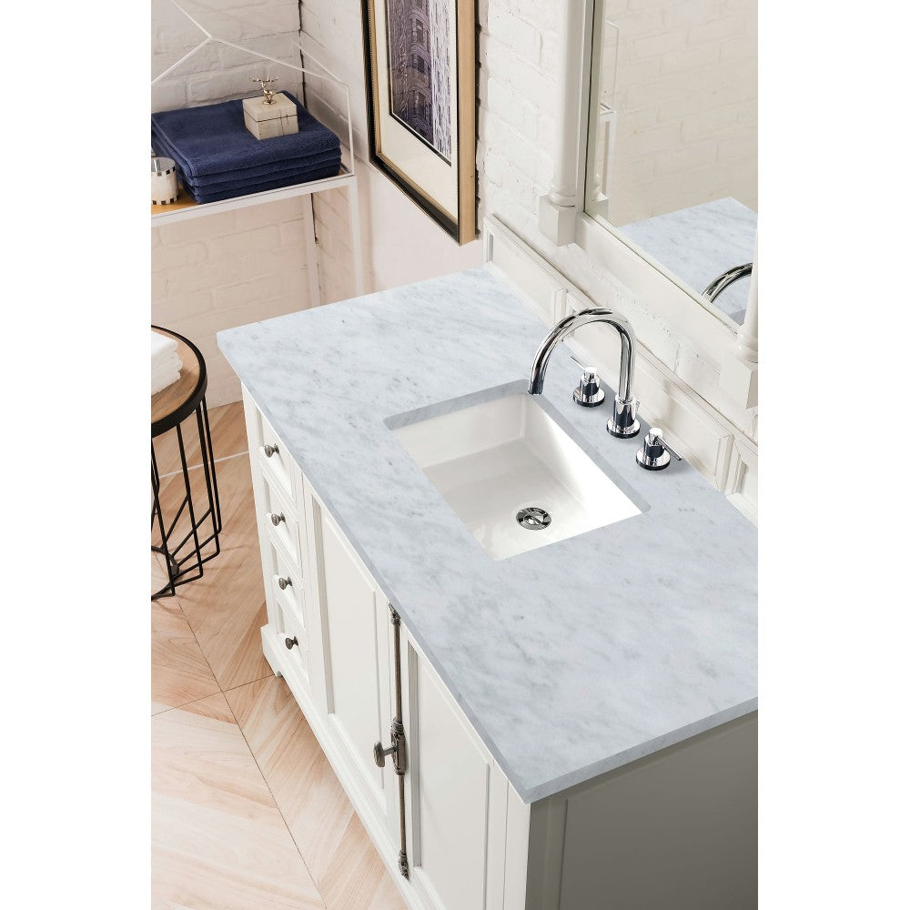Providence 48" Bright White Single Vanity w/ 3 CM Carrara Marble Top