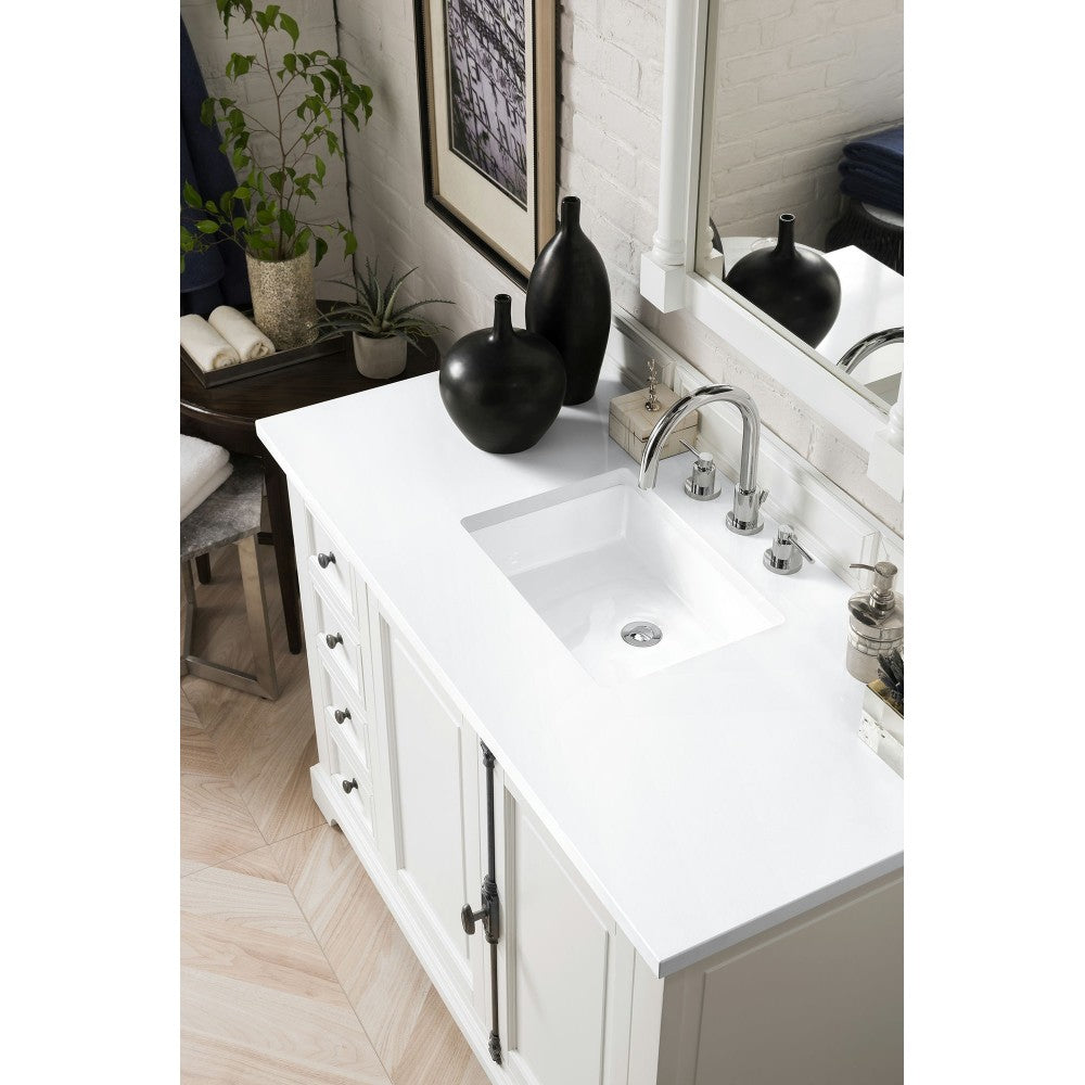 Providence 48" Single Vanity, Bright White, w/ 3 CM Classic White Quartz Top