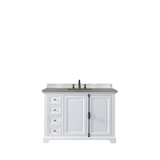 Providence 48" Single Vanity Cabinet, Bright White, w/ 3 CM Gray Expo Quartz Top