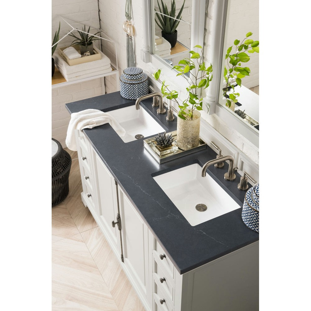 Providence 60" Double Vanity Bright White w/ 3 CM Charcoal Soapstone Quartz Top