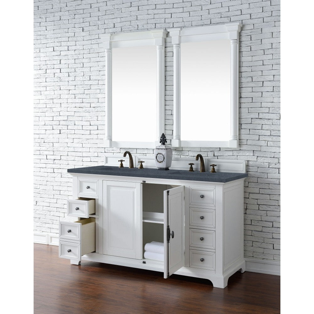 Providence 60" Double Vanity Bright White w/ 3 CM Charcoal Soapstone Quartz Top