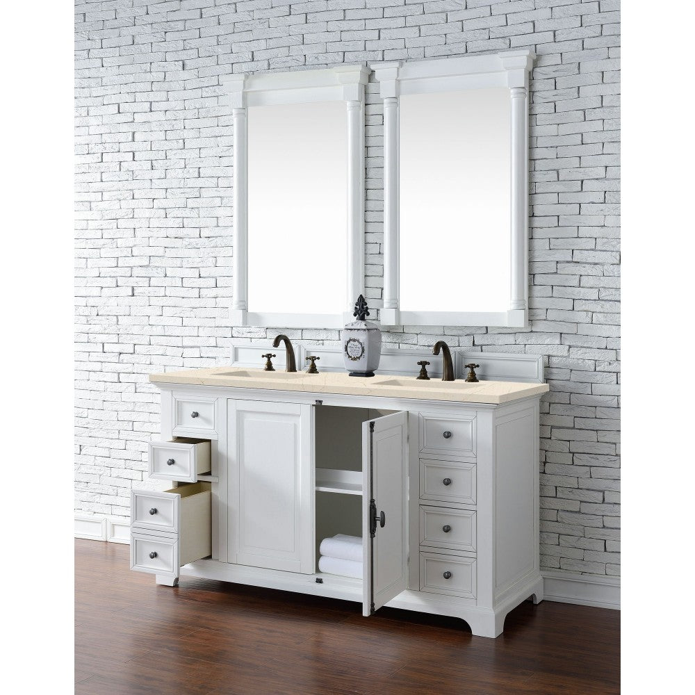 Providence 60" Double Vanity, Bright White, w/ 3 CM Eternal Marfil Quartz Top