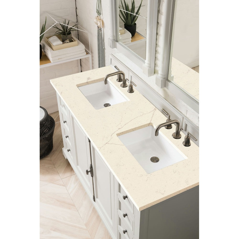 Providence 60" Double Vanity, Bright White, w/ 3 CM Eternal Marfil Quartz Top