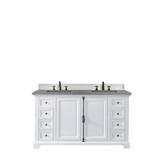 Providence 60" Double Vanity Cabinet, Bright White, w/ 3 CM Gray Expo Quartz Top