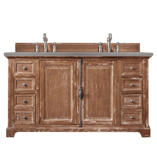Providence 60" Double Vanity Cabinet, Driftwood, w/ 3 CM Gray Expo Quartz Top