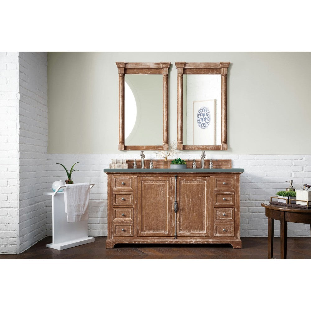 Providence 60" Double Vanity Cabinet, Driftwood, w/ 3 CM Cala Blue Quartz Top