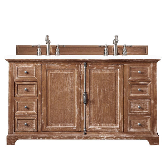 Providence 60" Double Vanity, Driftwood, w/ 3 CM Classic White Quartz Top