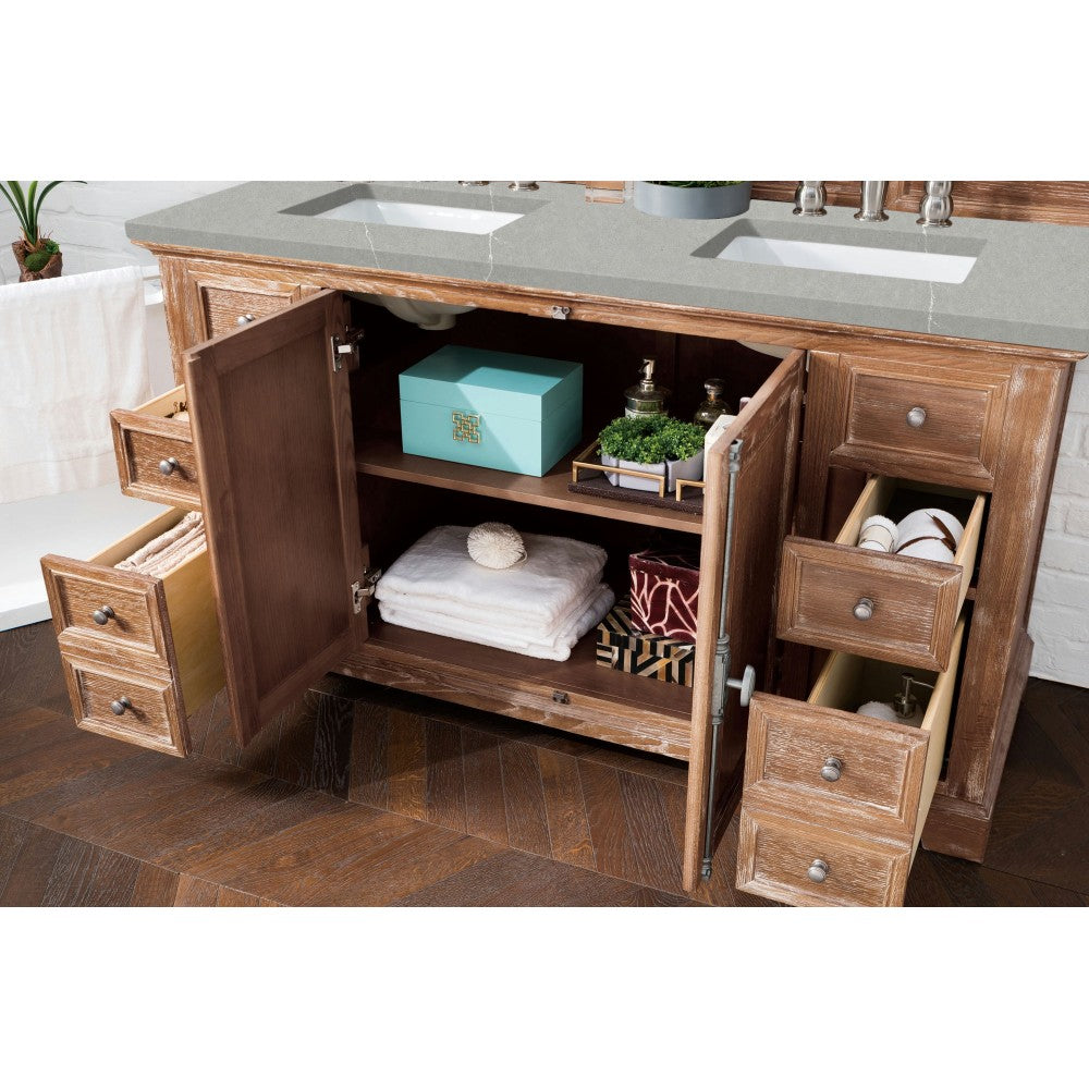 Providence 60" Double Vanity, Driftwood, w/ 3 CM Eternal Serena Quartz Top