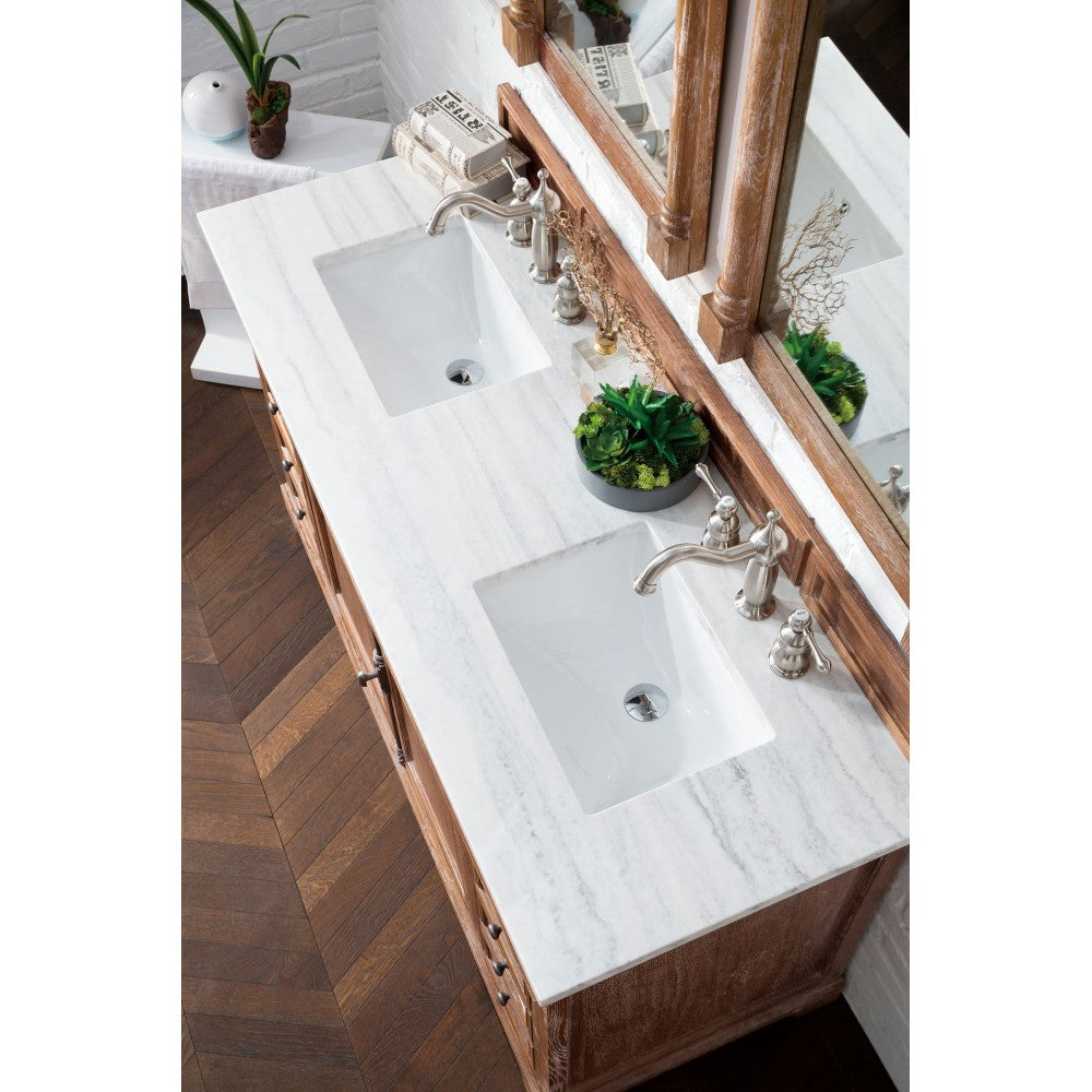 Providence 60" Driftwood Double Vanity w/ 3 CM Arctic Fall Solid Surface Top