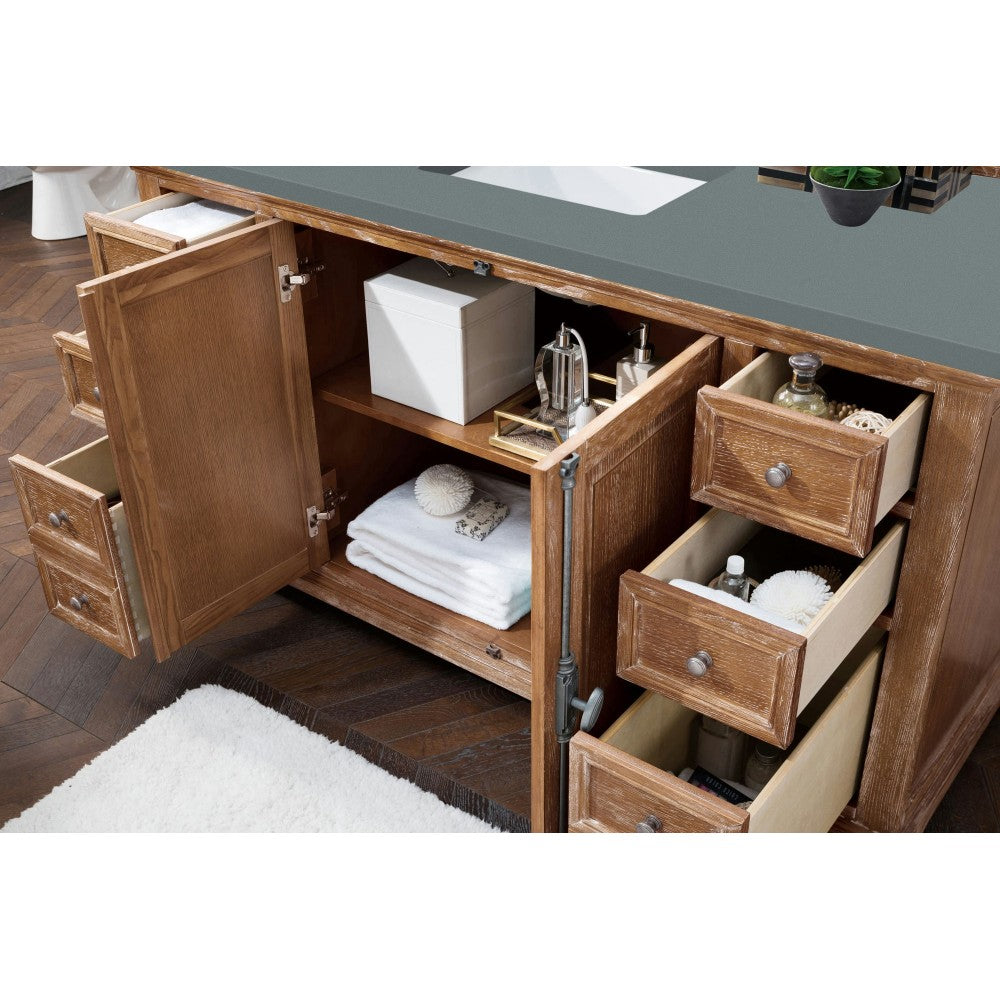Providence 60" Single Vanity Cabinet, Driftwood, w/ 3 CM Cala Blue Quartz Top