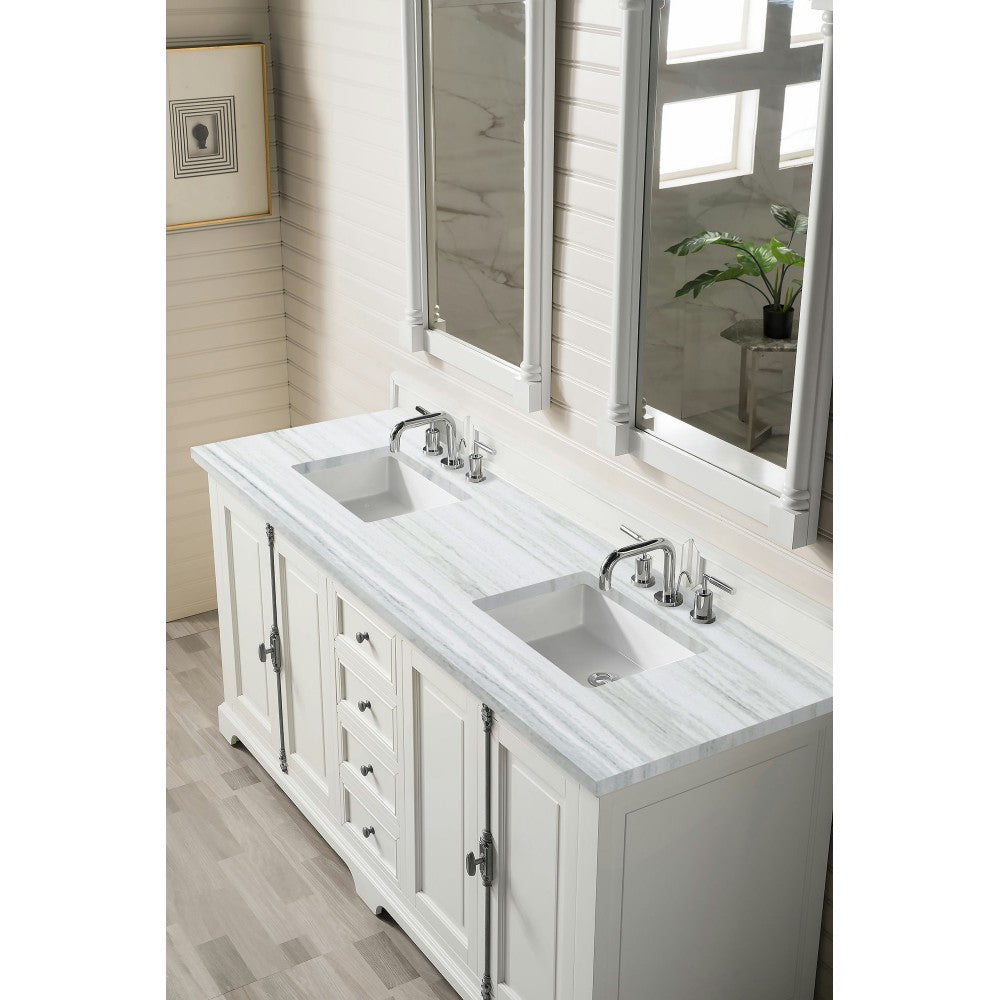 Providence 72" Bright White Double Vanity w/ 3 CM Arctic Fall Solid Surface Top