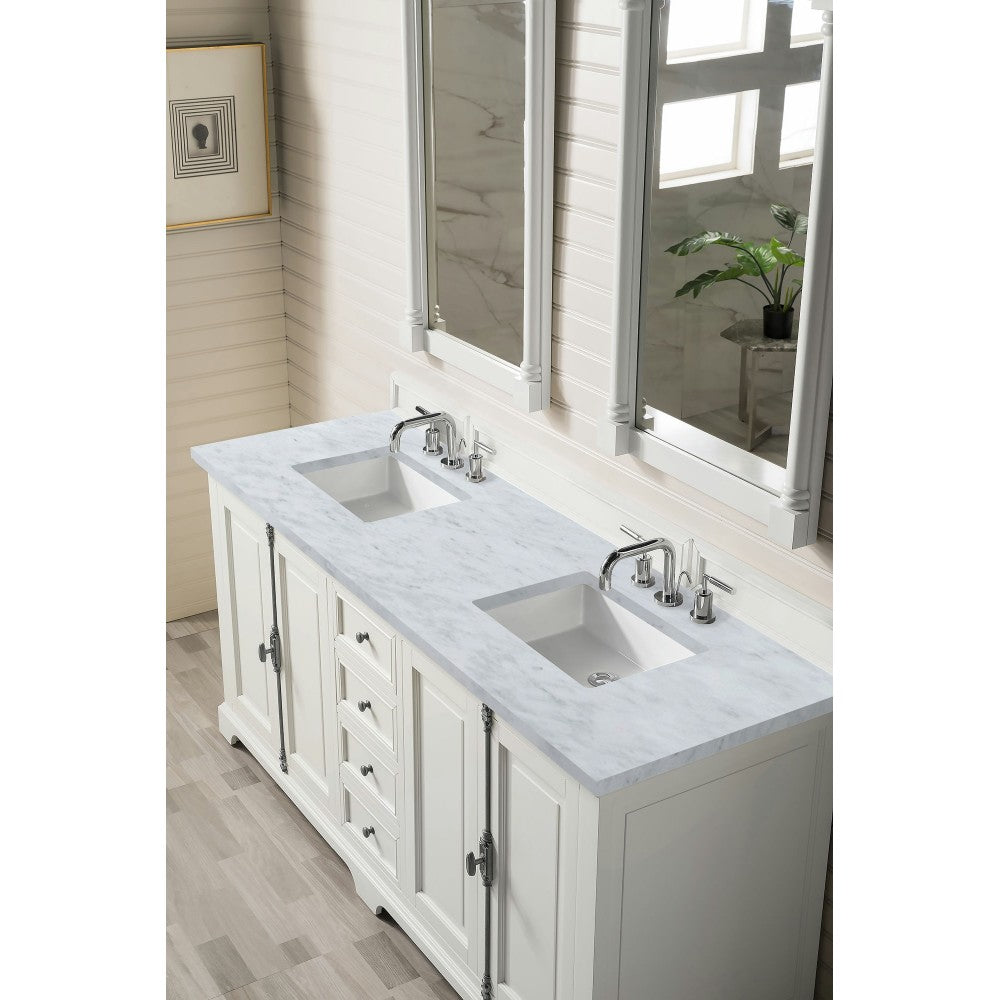 Providence 72" Bright White Double Vanity w/ 3 CM Carrara Marble Top