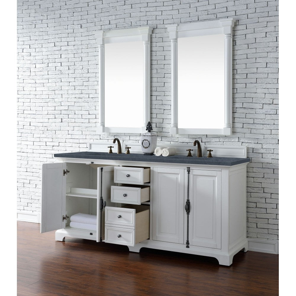 Providence 72" Double Vanity Bright White w/ 3 CM Charcoal Soapstone Quartz Top