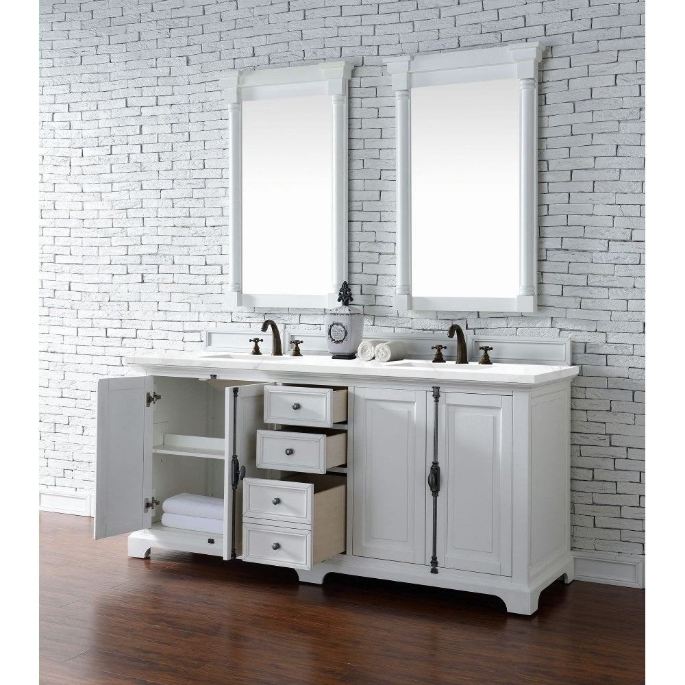 Providence 72" Double Vanity, Bright White, w/ 3 CM Classic White Quartz Top