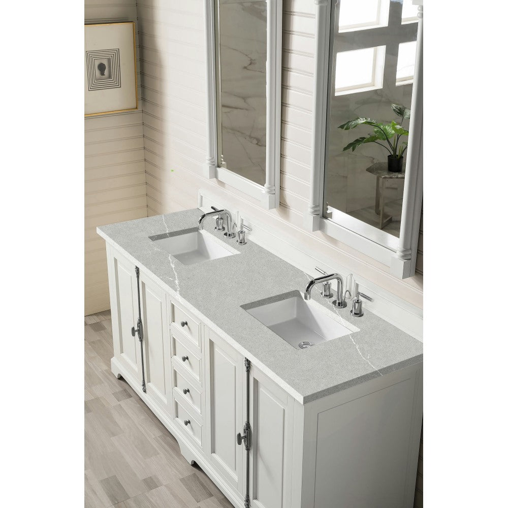 Providence 72" Double Vanity, Bright White, w/ 3 CM Eternal Serena Quartz Top