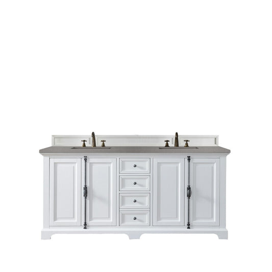 Providence 72" Double Vanity Cabinet, Bright White, w/ 3 CM Gray Expo Quartz Top