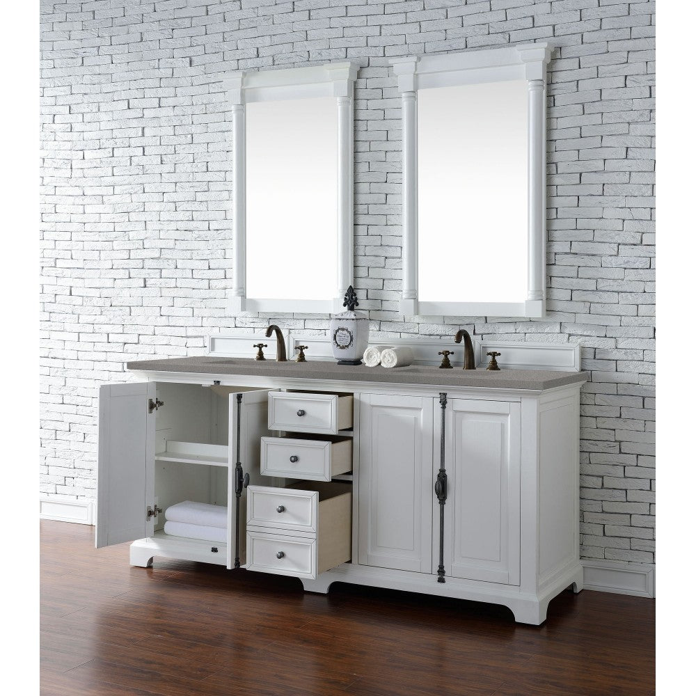 Providence 72" Double Vanity Cabinet, Bright White, w/ 3 CM Gray Expo Quartz Top