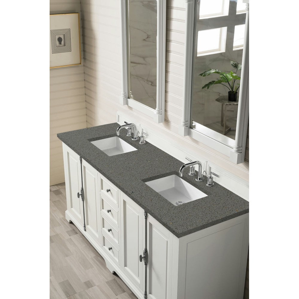 Providence 72" Double Vanity Cabinet, Bright White, w/ 3 CM Gray Expo Quartz Top