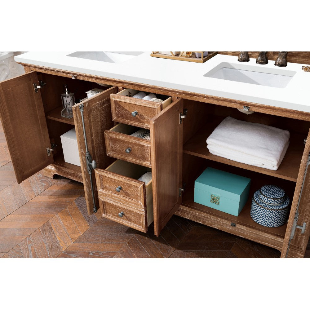 Providence 72" Double Vanity, Driftwood, w/ 3 CM Classic White Quartz Top
