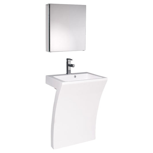 Quadro 23" White Pedestal Sink w/ Medicine Cabinet - Modern Bathroom Vanity