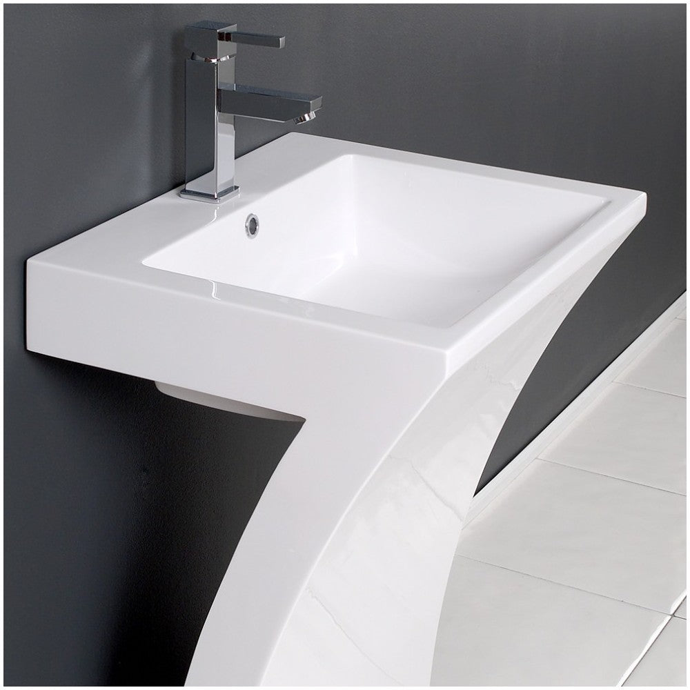 Quadro 23" White Pedestal Sink w/ Medicine Cabinet - Modern Bathroom Vanity