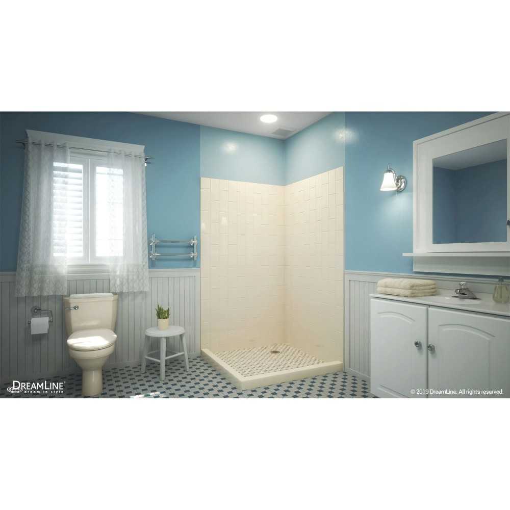 QWALL-VS 41-1/2 in. W x 41-1/2 in. D x 76 in. H Acrylic Corner Backwall Kit in Biscuit
