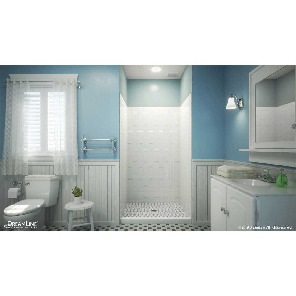 QWALL-VS 44-48 in. W x 41-1/2 in. D x 76 in. H Acrylic Backwall Kit in White