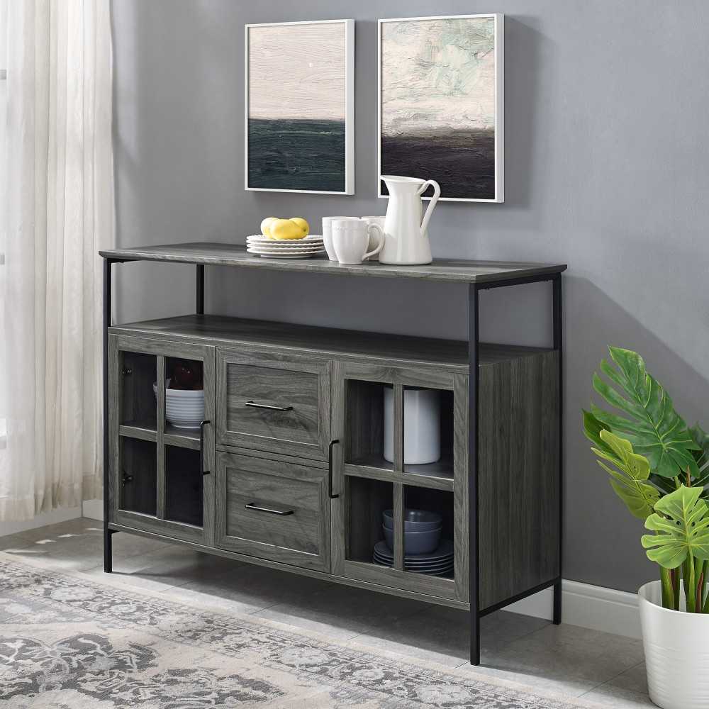 Radcliff 48" Industrial 3 Door Buffet - Slate Gray