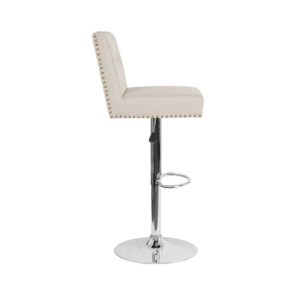 Ravello Contemporary Adjustable Height Barstool with Accent Nail Trim in Beige Fabric