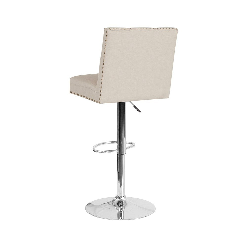 Ravello Contemporary Adjustable Height Barstool with Accent Nail Trim in Beige Fabric