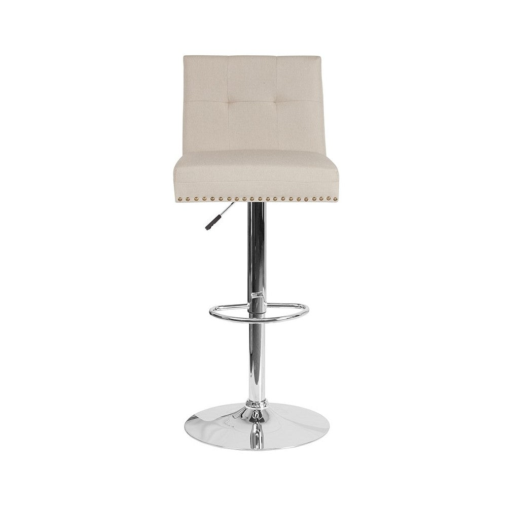 Ravello Contemporary Adjustable Height Barstool with Accent Nail Trim in Beige Fabric