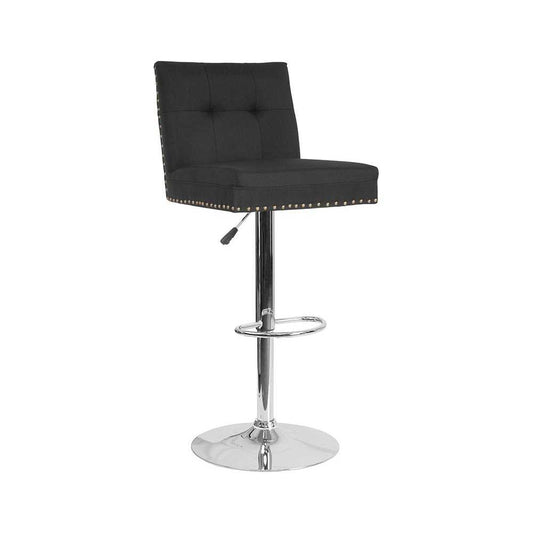 Ravello Contemporary Adjustable Height Barstool with Accent Nail Trim in Black Fabric