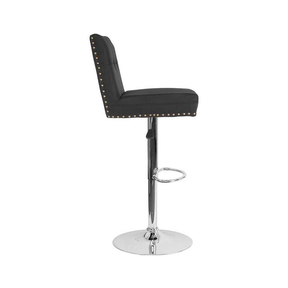 Ravello Contemporary Adjustable Height Barstool with Accent Nail Trim in Black Fabric