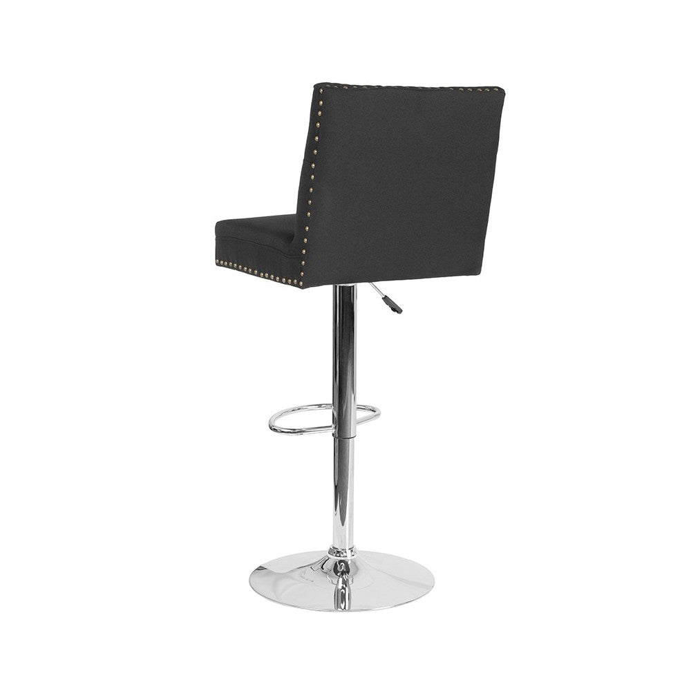 Ravello Contemporary Adjustable Height Barstool with Accent Nail Trim in Black Fabric