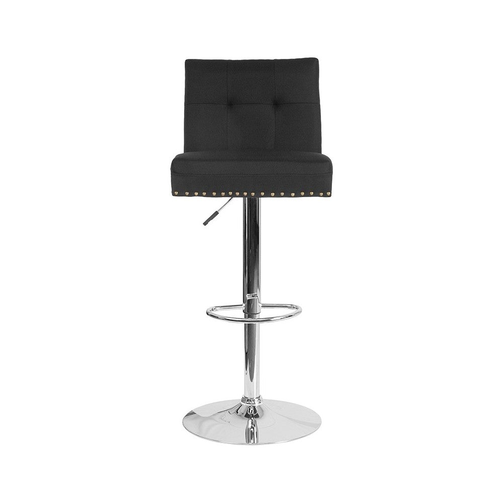 Ravello Contemporary Adjustable Height Barstool with Accent Nail Trim in Black Fabric