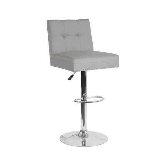 Ravello Contemporary Adjustable Height Barstool with Accent Nail Trim in Light Gray Fabric